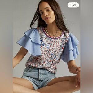 Anthropologie Let Me Be Flutter-Sleeved Top